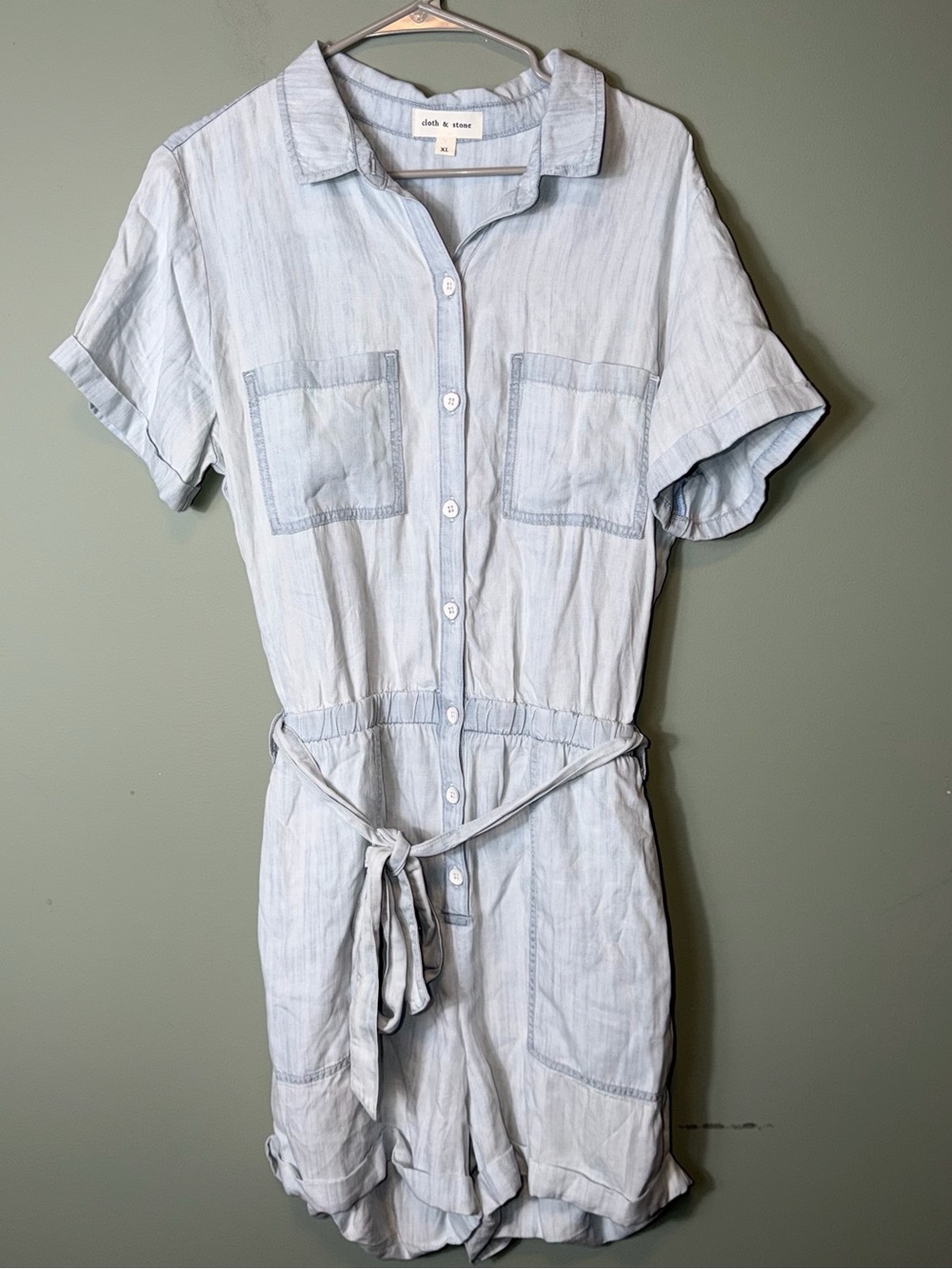Cloth and Stone Women’s‎ Denim Tie Waist Utility Shorts Romper Size XL